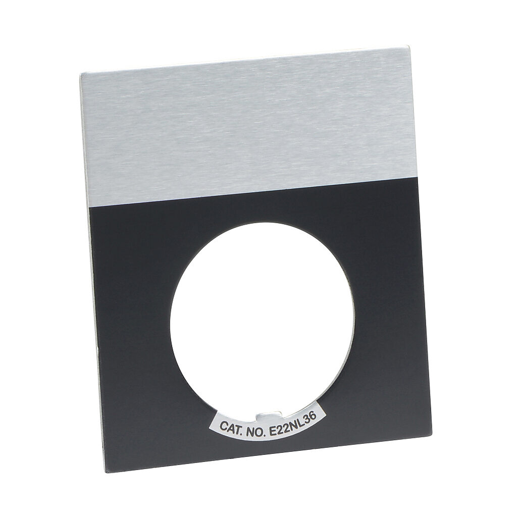 E22NL36 - Eaton jumbo legend plate, aluminum, rectangular, black field, silver background, legend plate marking "blank". For use with 22mm pilot devices.