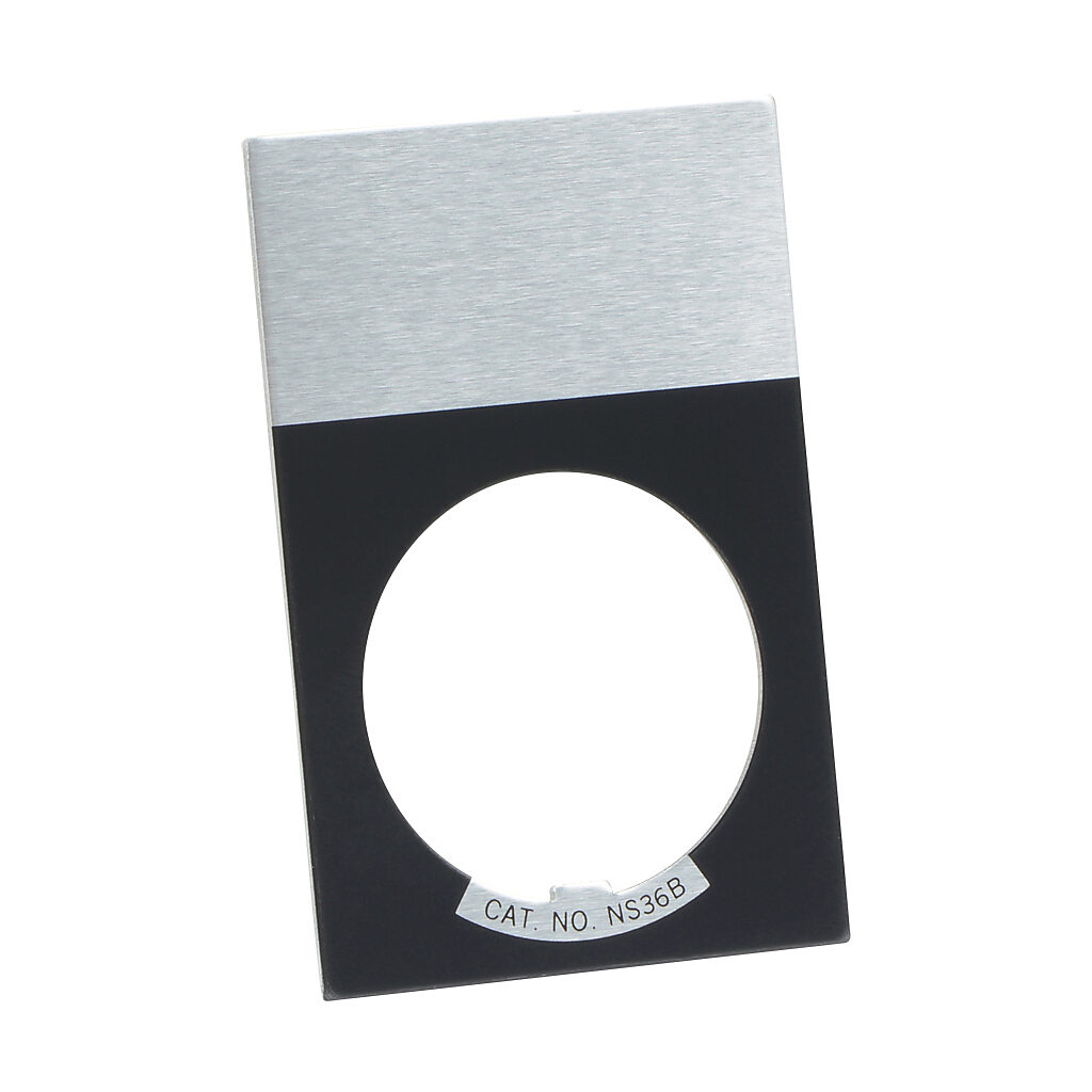 E22NS36 - Eaton legend plate, aluminum, rectangular, black field, silver background, legend plate marking "blank". For use with 22mm pilot devices.