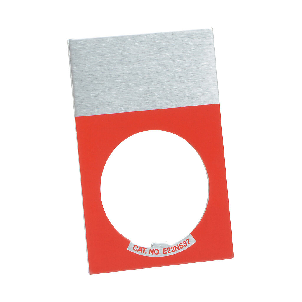 E22NS37 - Eaton legend plate, aluminum, rectangular, red field, silver background, legend plate marking "blank". For use with 22mm pilot devices.