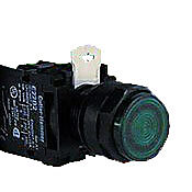 E22TB3X10A - Eaton pushbutton, 22mm, momentary, incandescent illuminated, (1) N.O. contact(s), plastic base, plastic bezel, Operator: green, extended, 28mm, round, plastic, 120 VAC/VDC, resistor.