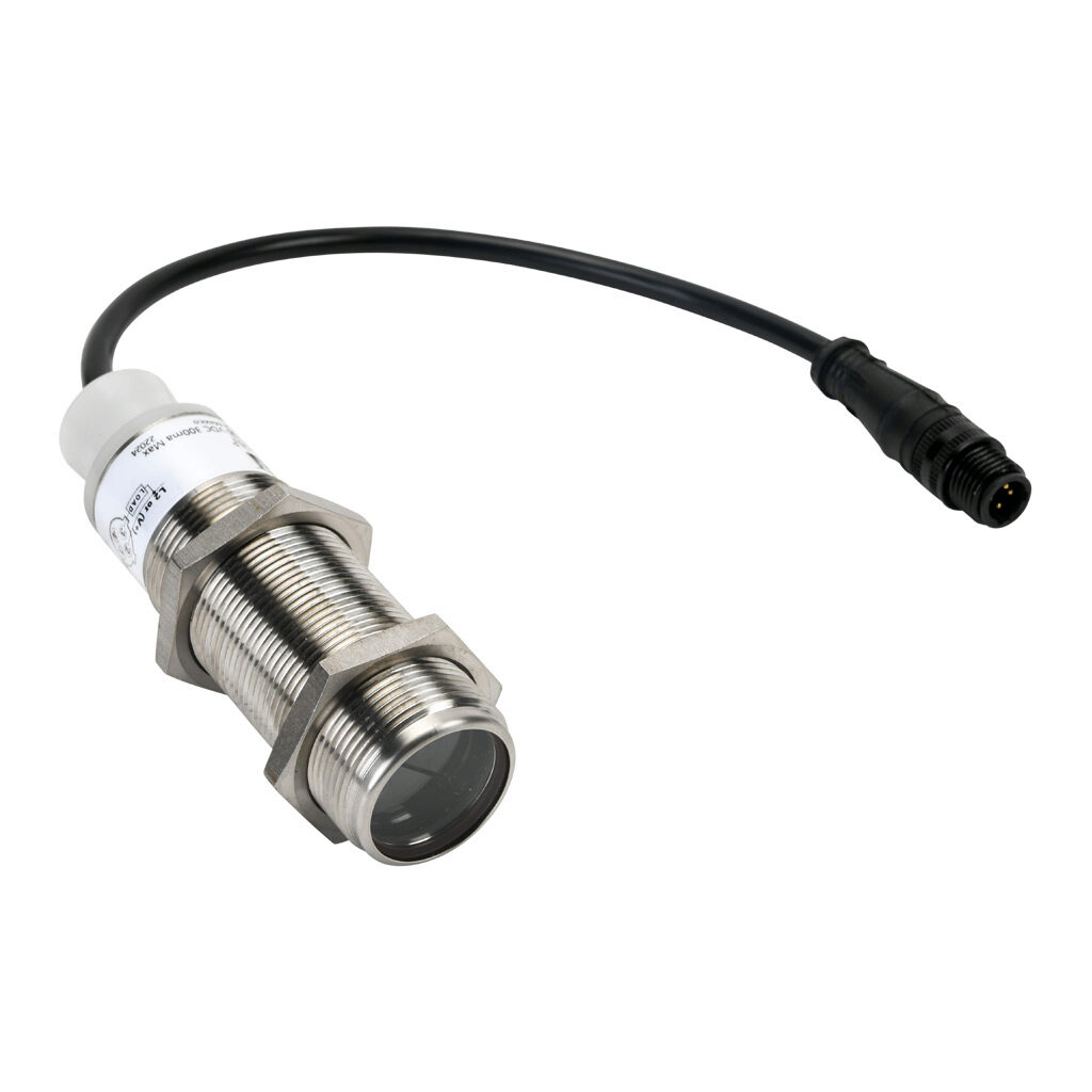 E58-30RP10-GLP - Eaton photoelectric sensor, tubular, threaded, polarized retroreflective, visible red, 10m sensing distance, light-on, solid state relay, 3-wire, 4-pin AC micro 1/2in - 20UNF thread.