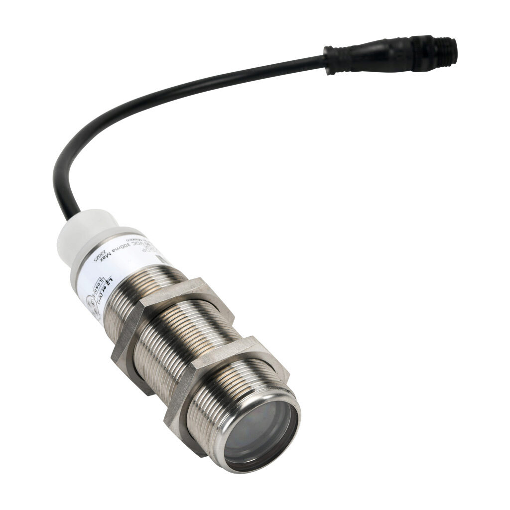 E58-30TD250-GDP - Eaton photoelectric sensor, tubular, threaded, through-beam receiver, 250m sensing distance, dark-on, solid state relay, 15-30 VDC/20-132 VAC operating voltage, 30mm diameter X 89mm body, 303 stainless steel, 3-wire, 4-pin AC mic...