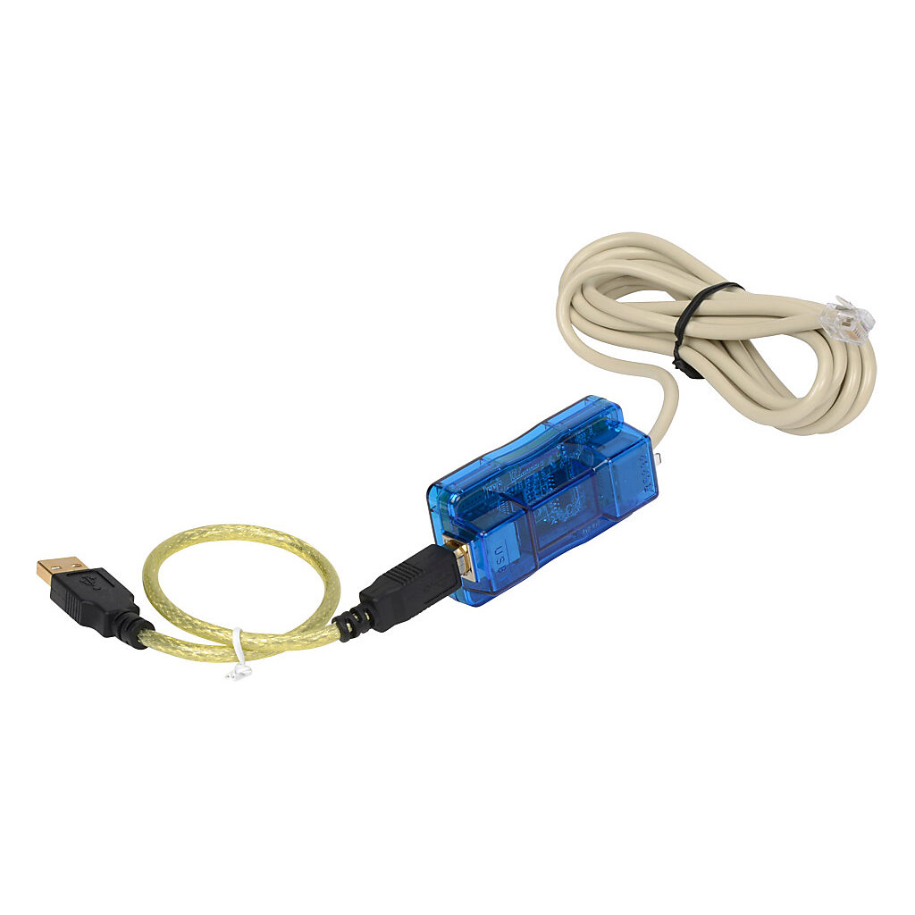 EA-MG-PGM-CBL - AutomationDirect programming cable assembly, USB A to 6-pin RJ12, 6ft cable length. For use with C-more Micro panels, CLICK CPUs, Do-more H2 series CPUs, and DirectLOGIC CPUs.