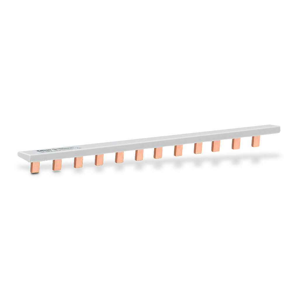 EB1P100M12 - Edison busbar, 100A, 600 VAC/1000 VDC, 12 -pin, cut to length permitted, connects up to (12) 1-pole Edison EHM or EHCC series fuse holders. (2) EECAP1P end caps included.