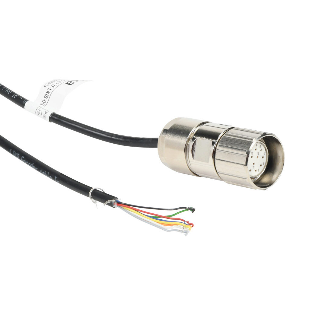 EC-C12F-LKI8-05 - Lika Electronic encoder cable, M23 axial female to pigtail, shielded, 16.4ft/5m cable length. For use with Lika Electronic A80 series encoders.