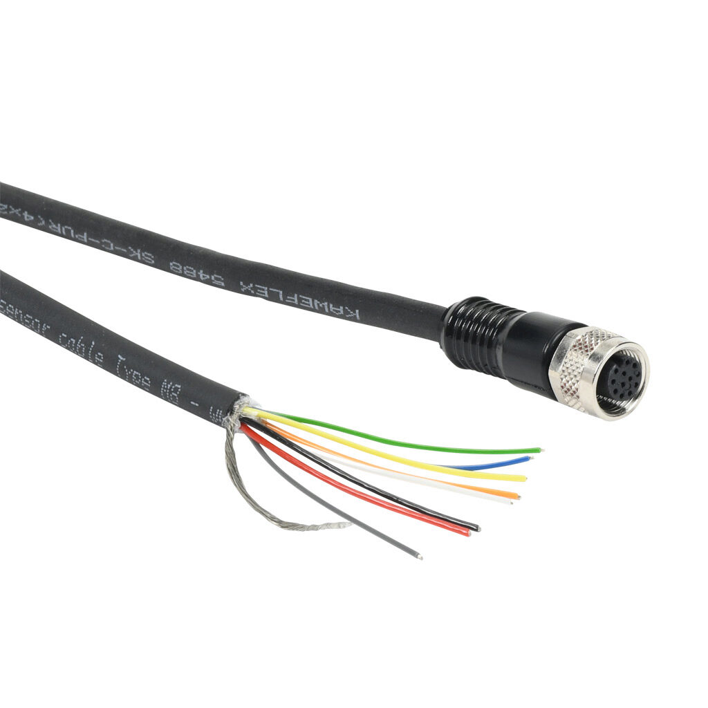 EC-M12F12-LKT12-05 - Lika Electronic encoder cable, M12 axial female to pigtail, shielded, 16.4ft/5m cable length. For use with Lika Electronic AQ58 and AQ59 series encoders.