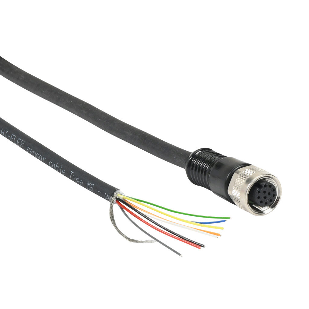 EC-M12F12-LKT12-10 - Lika Electronic encoder cable, M12 axial female to pigtail, shielded, 32.8ft/10m cable length. For use with Lika Electronic AQ58 and AQ59 series encoders.