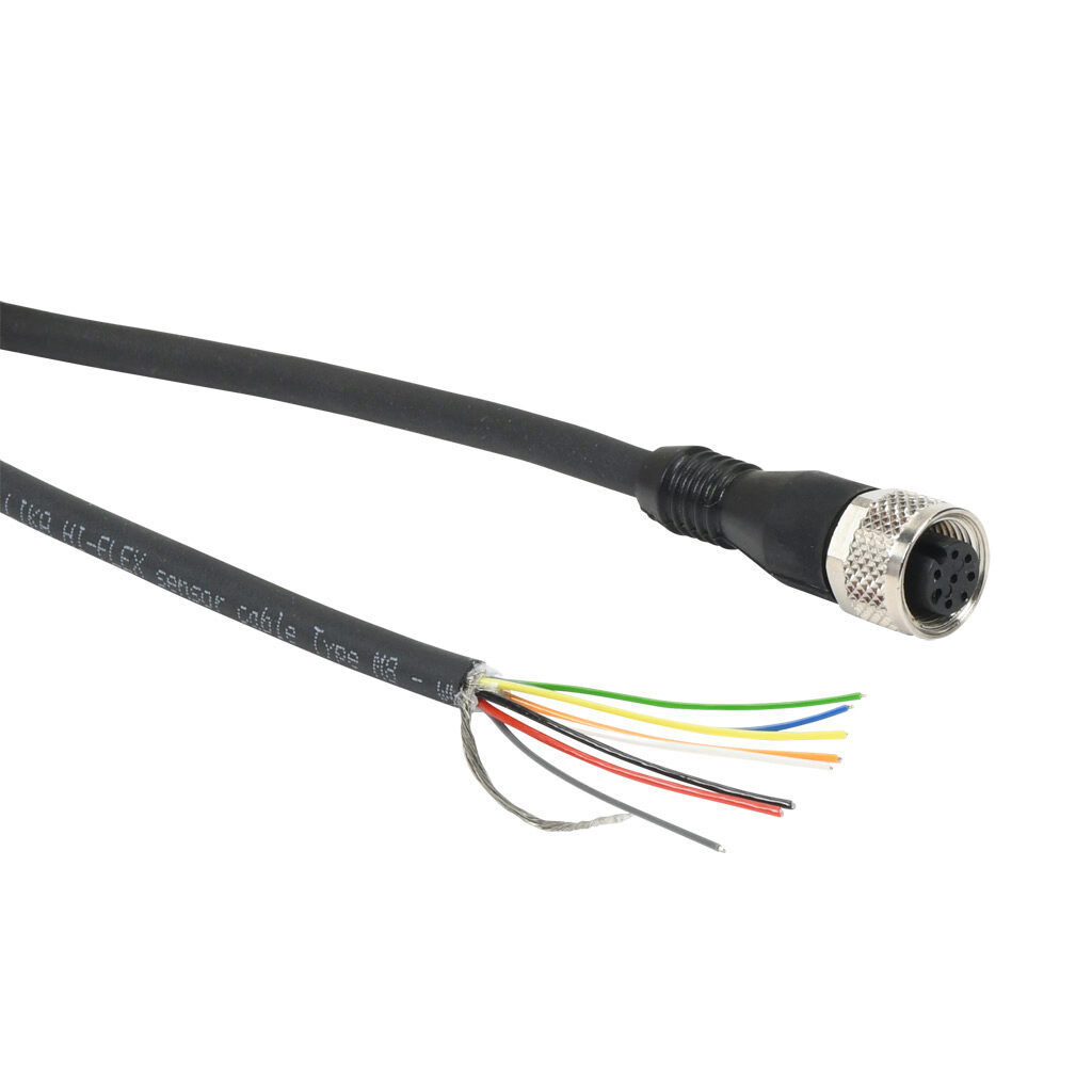EC-M12F8-LKM8-05 - Lika Electronic encoder cable, M12 axial female to pigtail, shielded, 16.4ft/5m cable length. For use with Lika Electronic AR01 series measuring wheel encoder assemblies.