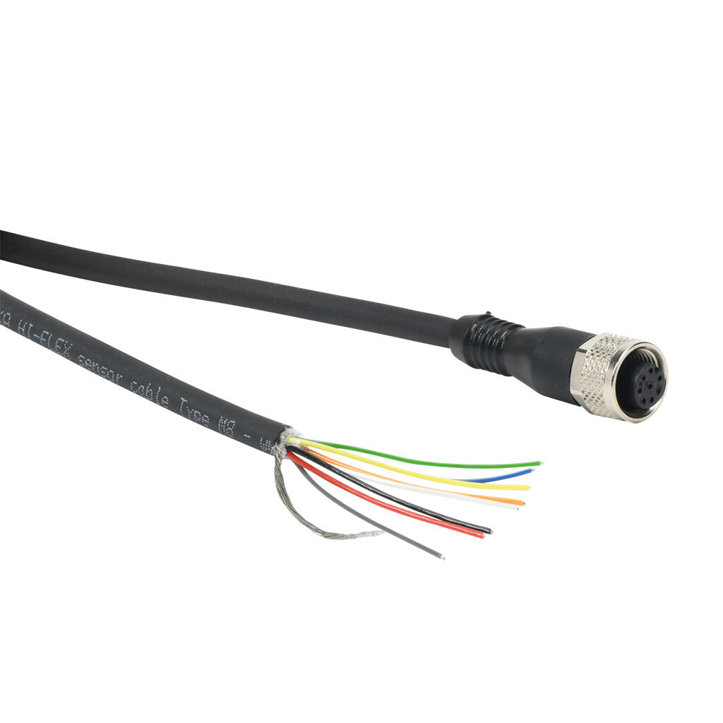 EC-M12F8-LKM8-10 - Lika Electronic encoder cable, M12 axial female to pigtail, shielded, 32.8ft/10m cable length. For use with Lika Electronic AR01 series measuring wheel encoder assemblies.