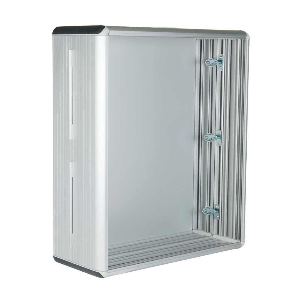 AutomationDirect ECO1290.0015 - Teknokol Eco series HMI Enclosure, 20 x 24 x 8in (HxWxD), suspension mount, aluminum, natural finish, clamshell single-door, 1/4-turn semi-flush.