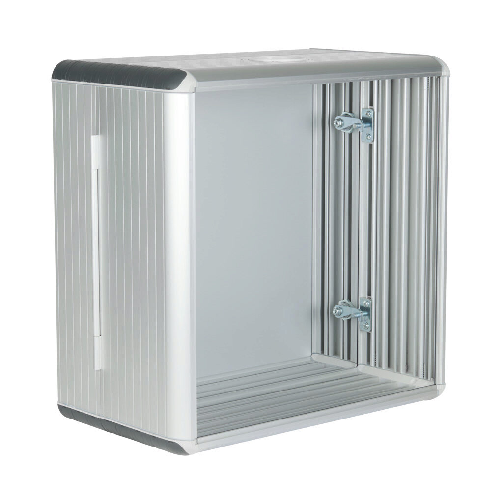 AutomationDirect ECO1590.0009 - Teknokol Eco series HMI Enclosure, 16 x 16 x 9in (HxWxD), suspension mount, aluminum, natural finish, clamshell single-door, 1/4-turn semi-flush.