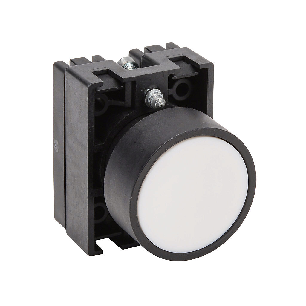 ECP3105 - NITRA pneumatic pushbutton, IP65, 22mm, momentary, operator only, plastic base, plastic bezel, black, Operator: white, flush, 30mm, round, plastic.