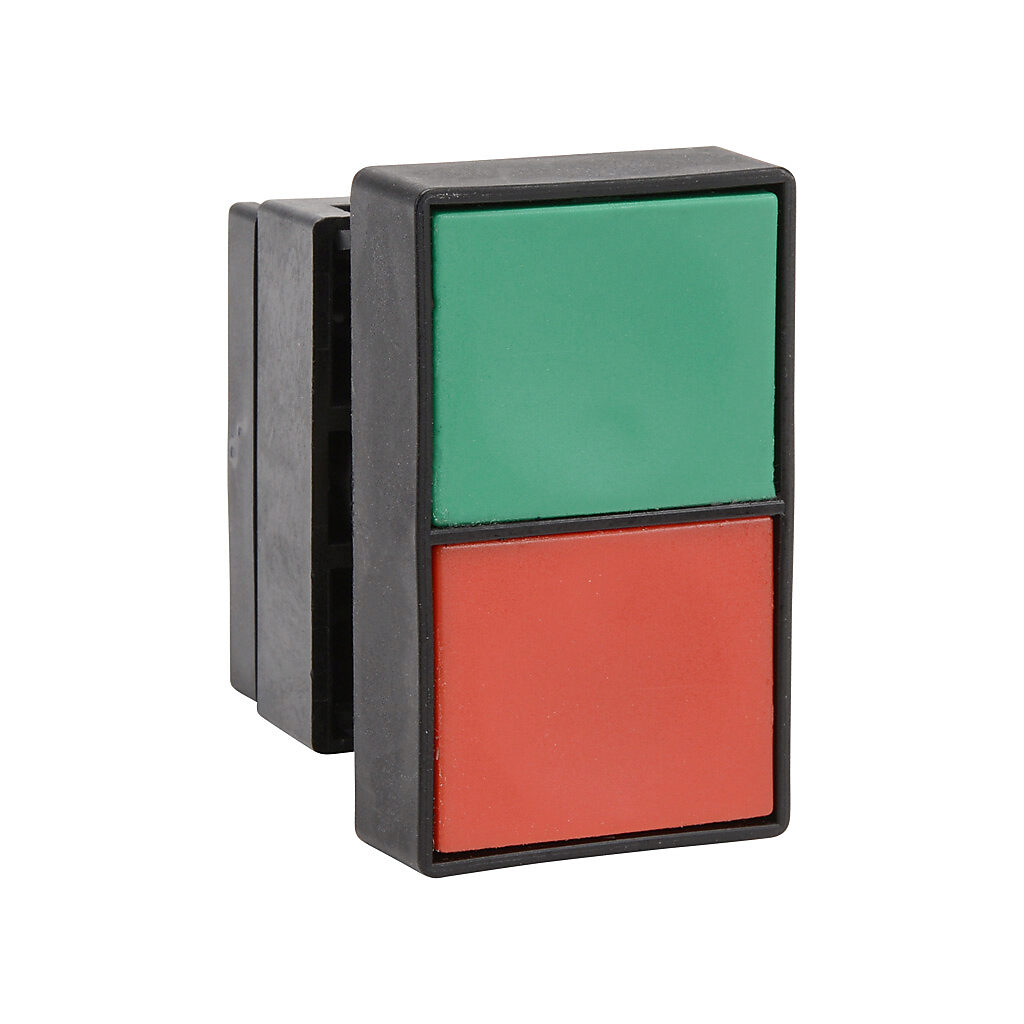 ECP3150 - NITRA pneumatic pushbutton, IP65, 22mm, momentary, operator only, plastic base, plastic bezel, black, Operator: red/green, double headed, 49mm, rectangular, plastic.