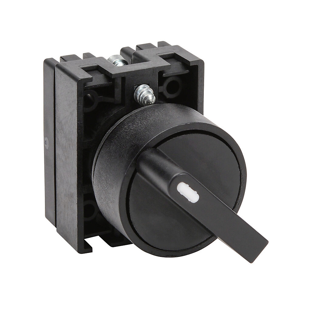 ECP3300 - NITRA pneumatic selector switch, IP65, 22mm, 2-position, maintained, operator only, plastic base, plastic bezel, Operator: black, knob, 30mm, round, plastic.