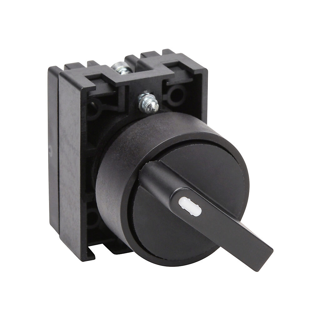 ECP3310 - NITRA pneumatic selector switch, IP65, 22mm, 2-position, spring return from right, operator only, plastic base, plastic bezel, Operator: black, knob, 30mm, round, plastic.