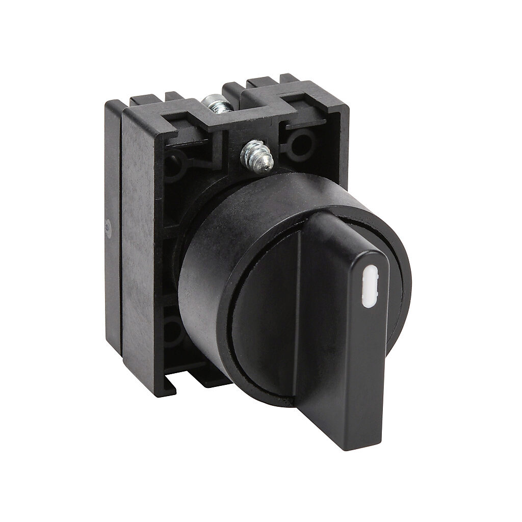 ECP3320 - NITRA pneumatic selector switch, IP65, 22mm, 3-position, maintained, operator only, plastic base, plastic bezel, Operator: black, knob, 30mm, round, plastic.