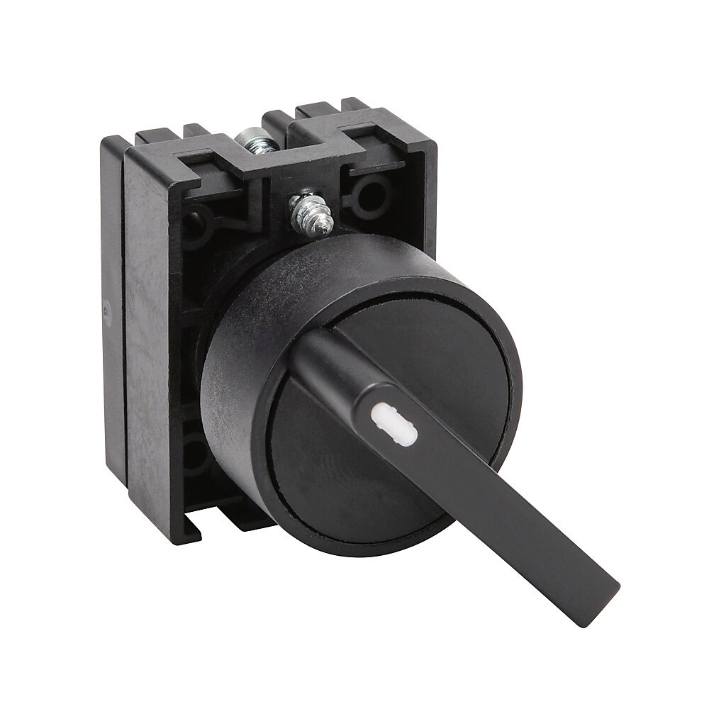 ECP3350 - NITRA pneumatic selector switch, IP65, 22mm, 2-position, maintained, operator only, plastic base, plastic bezel, Operator: black, lever, 30mm, round, plastic.