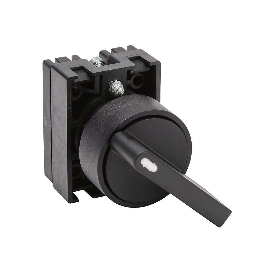 ECP3360 - NITRA pneumatic selector switch, IP65, 22mm, 2-position, spring return from right, operator only, plastic base, plastic bezel, Operator: black, lever, 30mm, round, plastic.