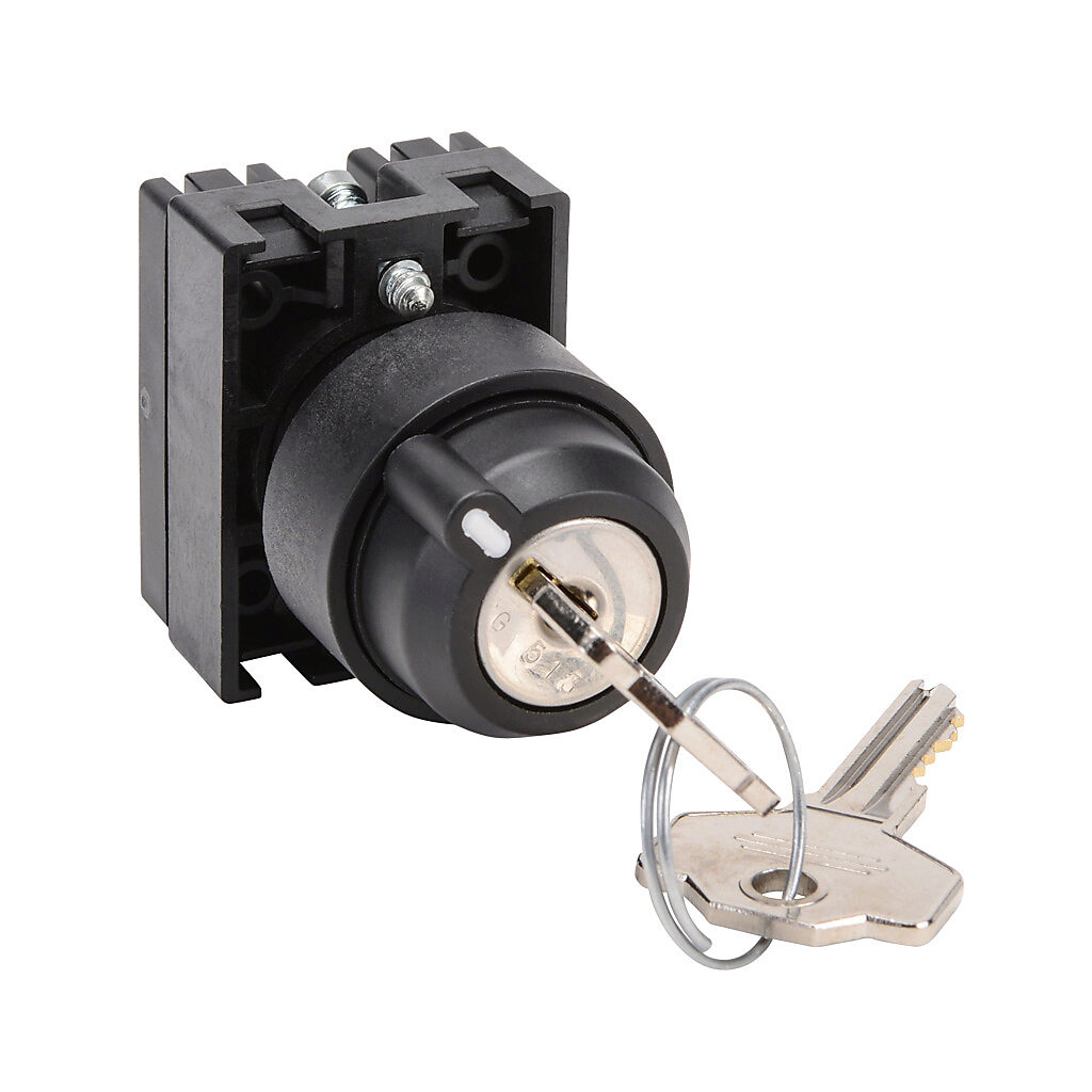 ECP3420 - NITRA pneumatic selector switch, IP65, 22mm, 2-position, maintained, key removable in all positions, operator only, plastic base, plastic bezel, Operator: black, key, 30mm, round, plastic.