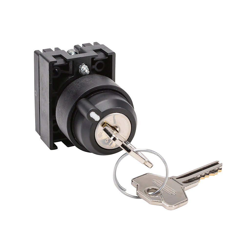 ECP3430 - NITRA pneumatic selector switch, IP65, 22mm, 2-position, spring return from right, key removable left position, operator only, plastic base, plastic bezel, Operator: black, key, 30mm, round, plastic.