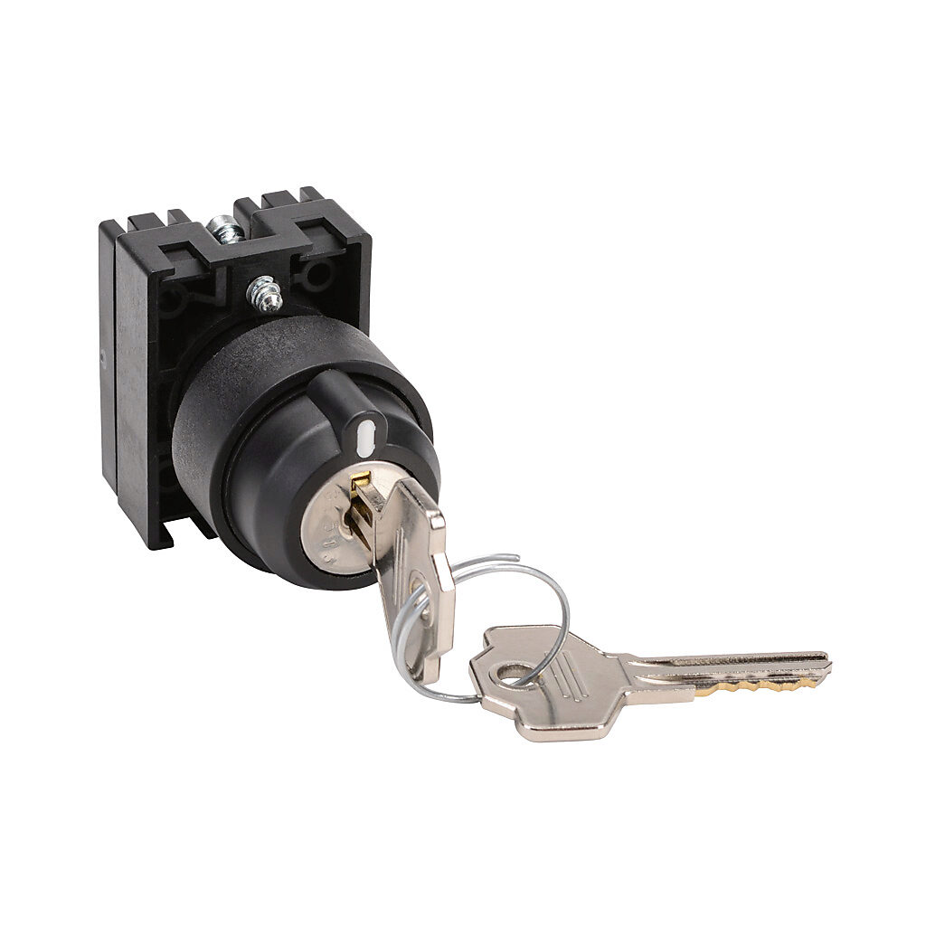 ECP3470 - NITRA pneumatic selector switch, IP65, 22mm, 3-position, maintained, key removable in all positions, operator only, plastic base, plastic bezel, Operator: black, key, 30mm, round, plastic.
