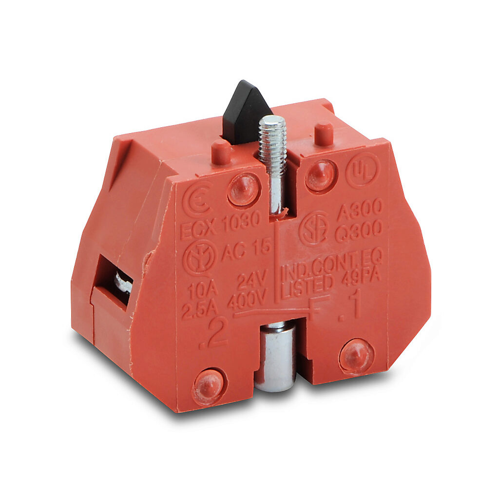 ECX1030-2 - AutomationDirect contact block, replacement, 22mm, (1) N.C. contact(s). Package of 2. For use with GCX, ECX, and ECP series pushbuttons and switches.