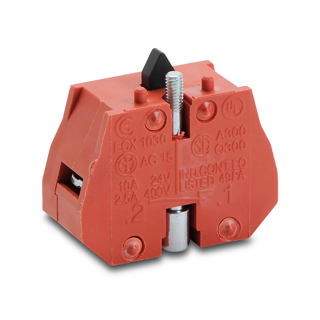 ECX1030-5 - AutomationDirect contact block, replacement, 22mm, (1) N.C. contact(s). Package of 5. For use with GCX, ECX, and ECP series pushbuttons and switches.