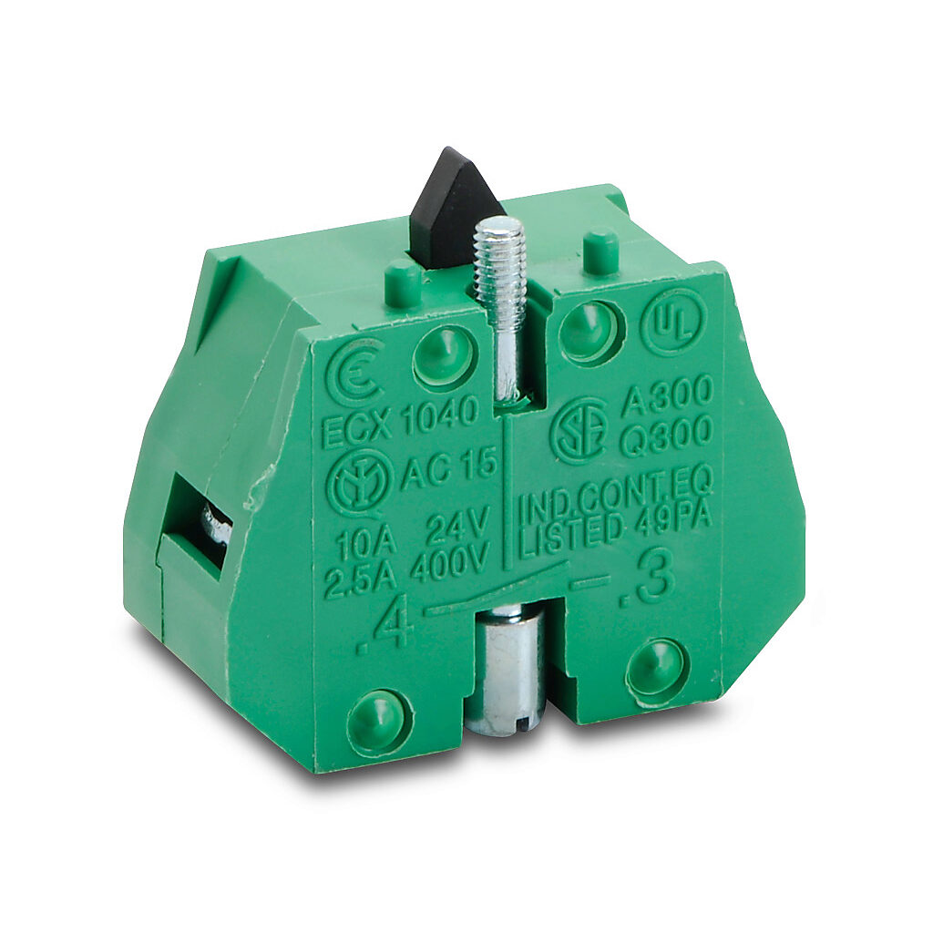 ECX1040-2 - AutomationDirect contact block, replacement, 22mm, (1) N.O. contact(s). Package of 2. For use with GCX, ECX, and ECP series pushbuttons and switches.