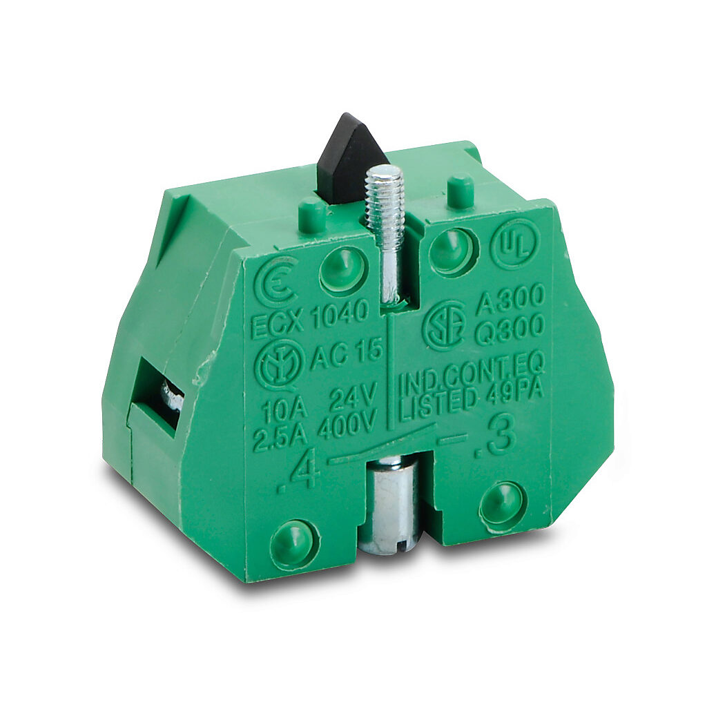 ECX1040-5 - AutomationDirect contact block, replacement, 22mm, (1) N.O. contact(s). Package of 5. For use with GCX, ECX, and ECP series pushbuttons and switches.