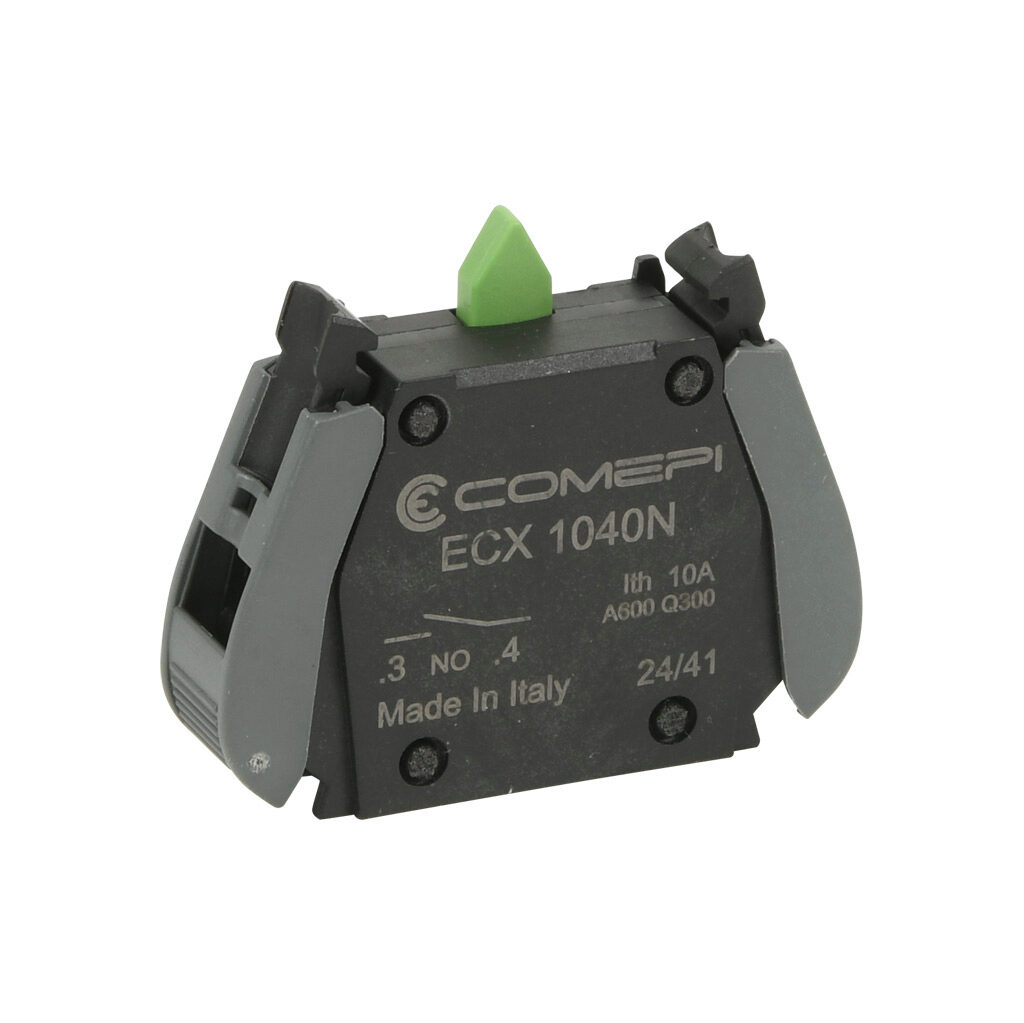ECX1040N-2 - Comepi contact block, replacement, 22mm, (1) N.O. contact(s). Package of 2. For use with ECX4029-2 mounting flange.