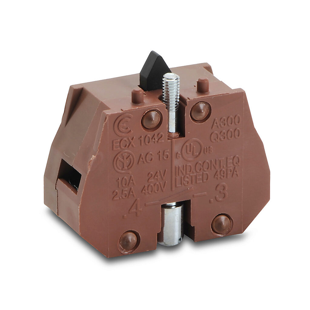 ECX1042-2 - AutomationDirect contact block, replacement, 22mm, (1) N.O. contact(s). Package of 2. For use with GCX, ECX, and ECP series pushbuttons with push-push actuation.