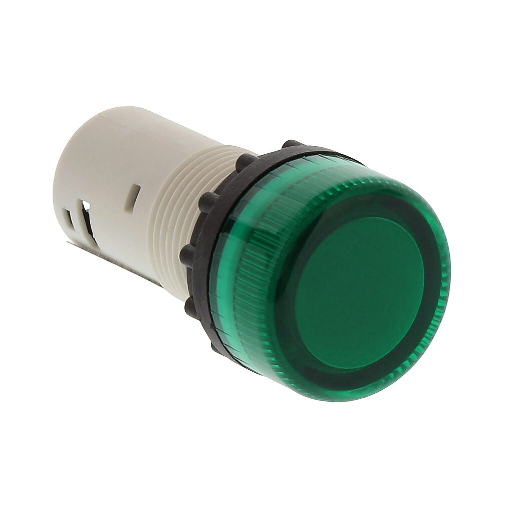 ECX1052-120 - AutomationDirect incandescent indicating light, permanent light function, IP65, 22mm, green, 30mm, round, plastic base, 120 VAC/VDC, full voltage.