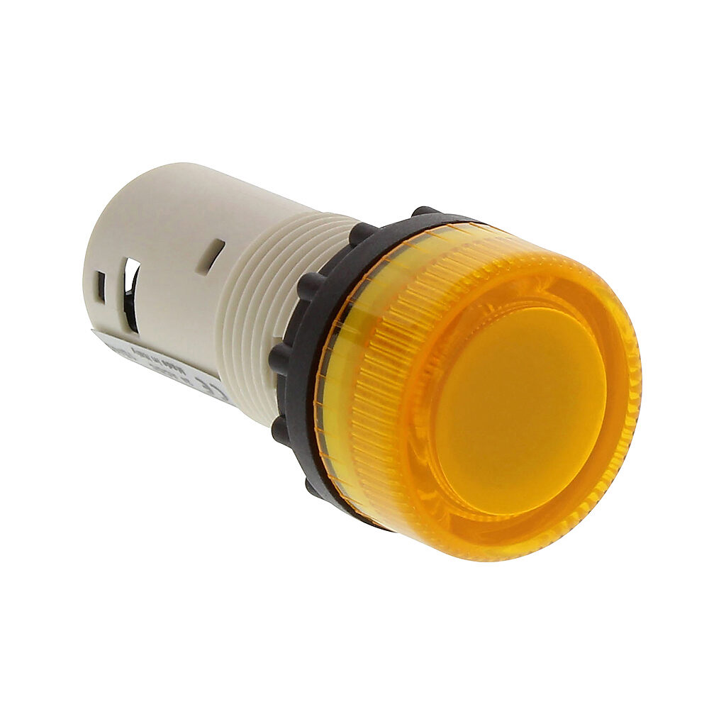 ECX1053-24 - AutomationDirect incandescent indicating light, permanent light function, IP65, 22mm, yellow, 30mm, round, plastic base, 24 VAC/VDC, full voltage.