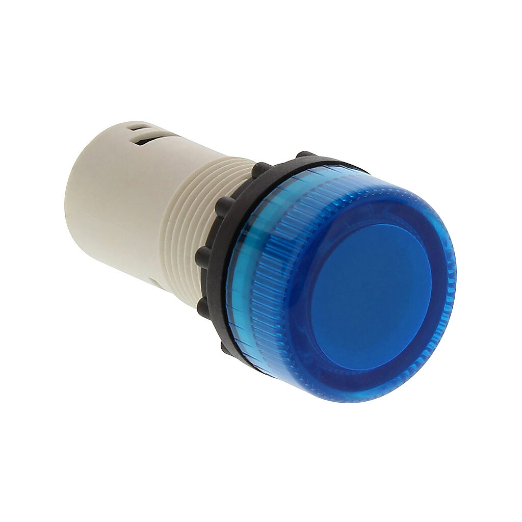 ECX1054-24 - AutomationDirect incandescent indicating light, permanent light function, IP65, 22mm, blue, 30mm, round, plastic base, 24 VAC/VDC, full voltage.