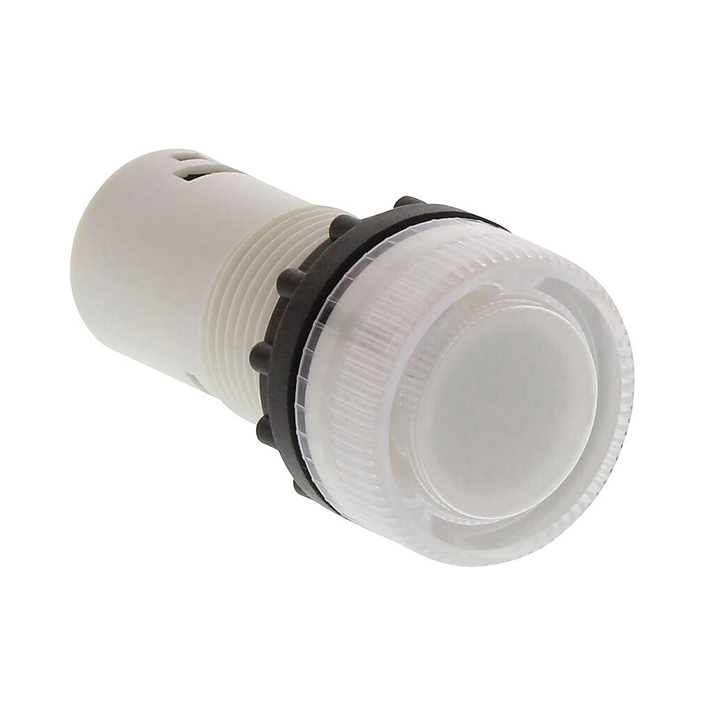 ECX1055-120 - AutomationDirect incandescent indicating light, permanent light function, IP65, 22mm, white, 30mm, round, plastic base, 120 VAC/VDC, full voltage.