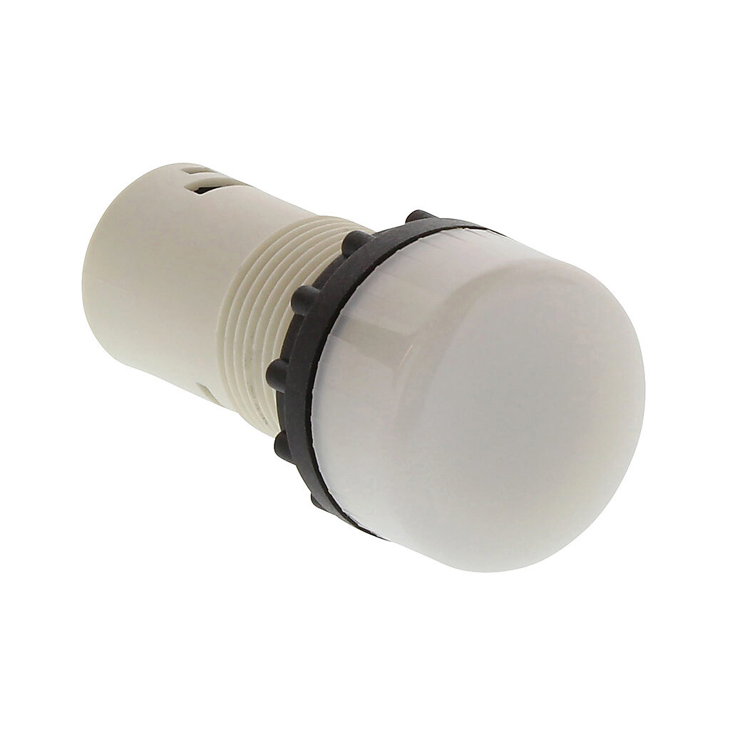 ECX1056-120 - AutomationDirect incandescent indicating light, permanent light function, IP65, 22mm, white, 30mm, round, plastic base, 120 VAC/VDC, full voltage.