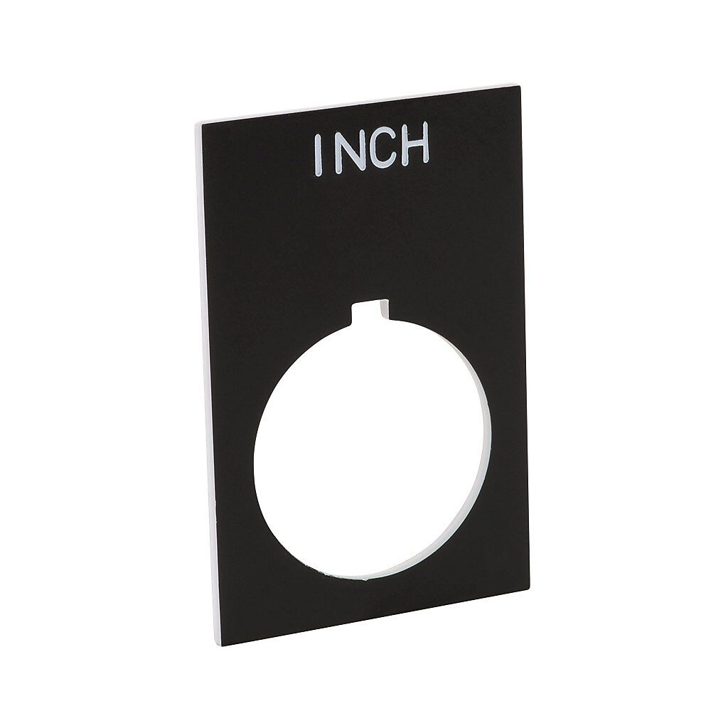 ECX1670-B29 - AutomationDirect legend plate, plastic, rectangular, black field, black background, white engraved text, legend plate marking "INCH". For use with 22mm pilot devices. O-ring included.