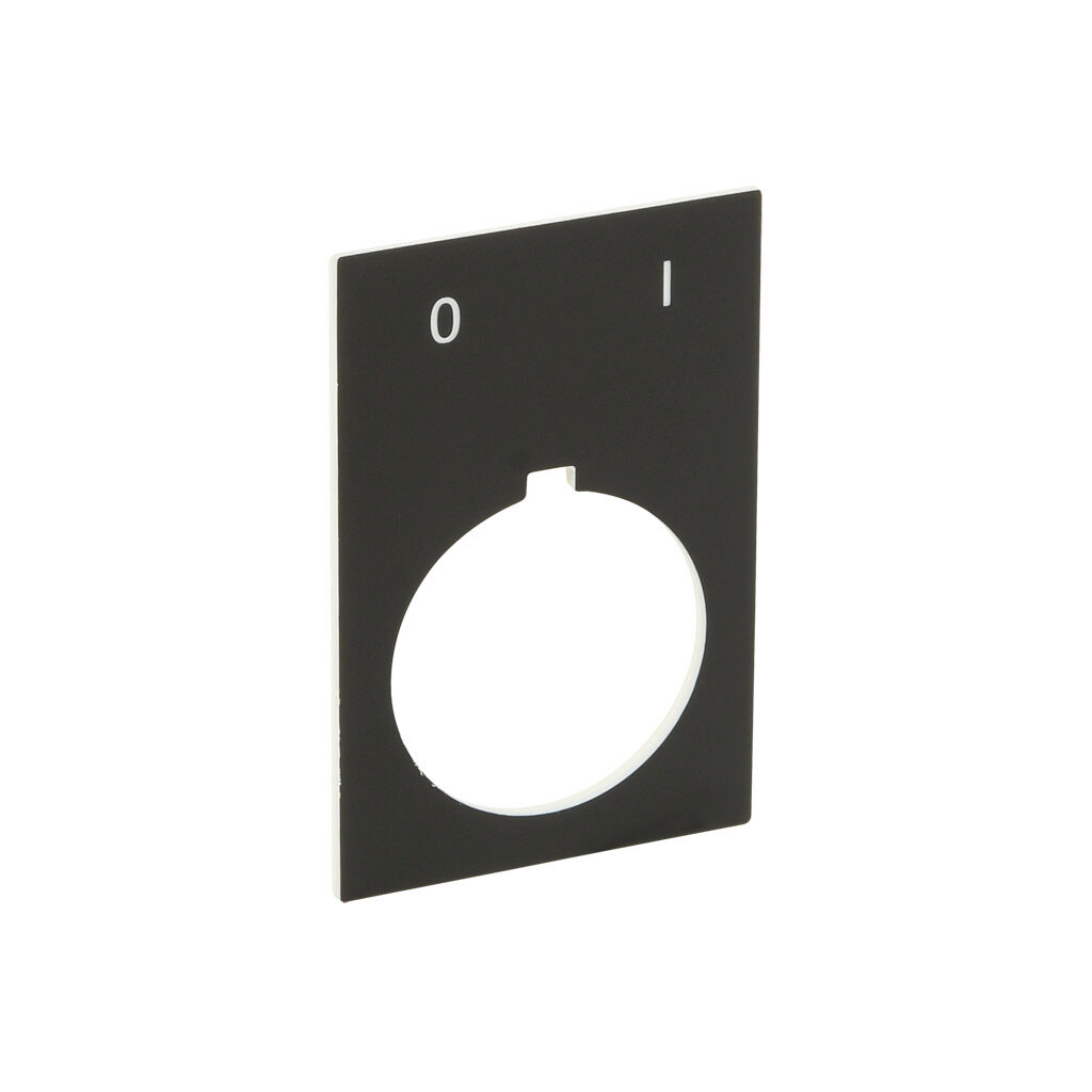 ECX1670-B55 - Comepi legend plate, plastic, rectangular, black field, black background, white engraved text, legend plate marking "0-1". For use with 22mm pilot devices.