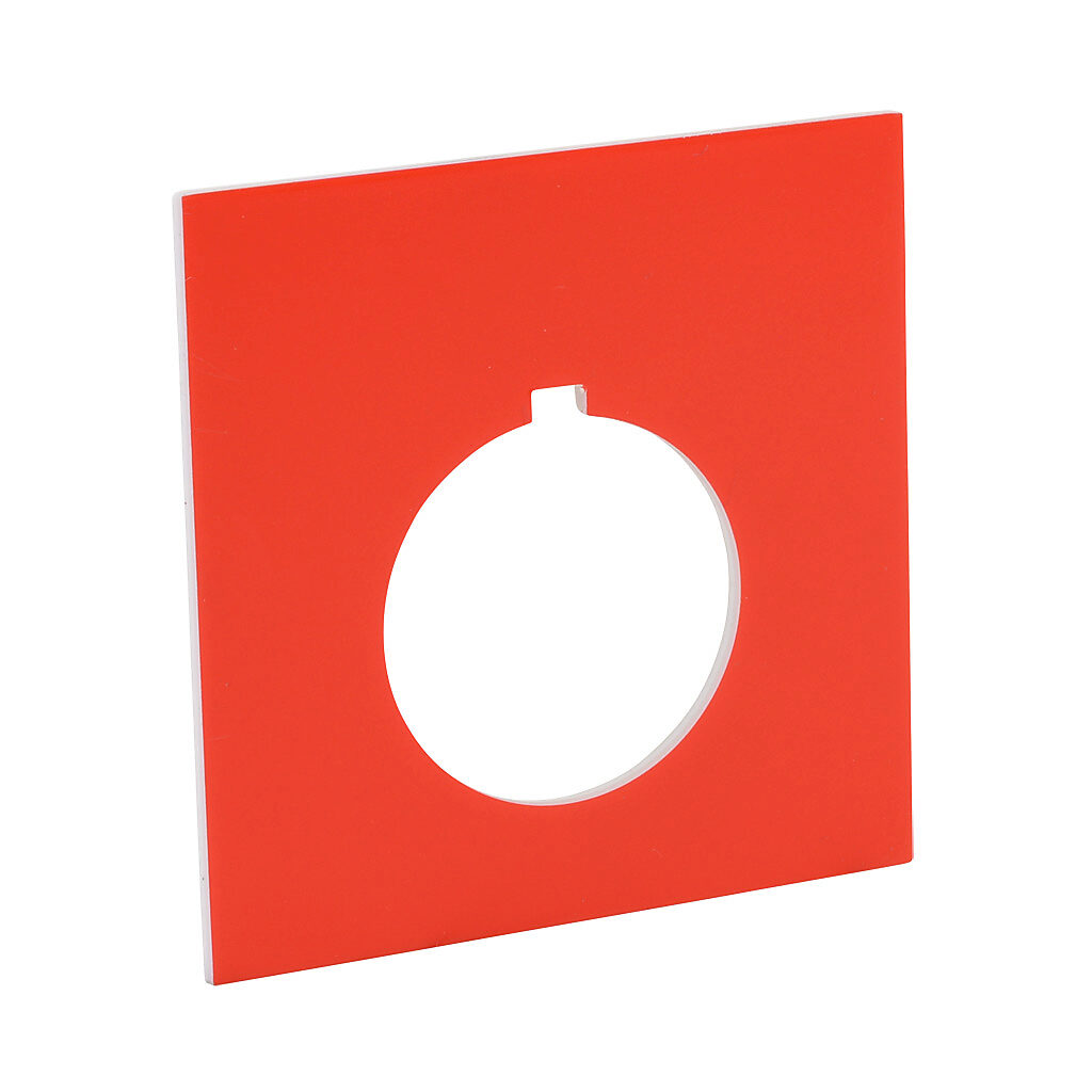 ECX1690-R - AutomationDirect jumbo legend plate, plastic, square, red field, red background, legend plate marking "blank". For use with 22mm pilot devices. O-ring included.