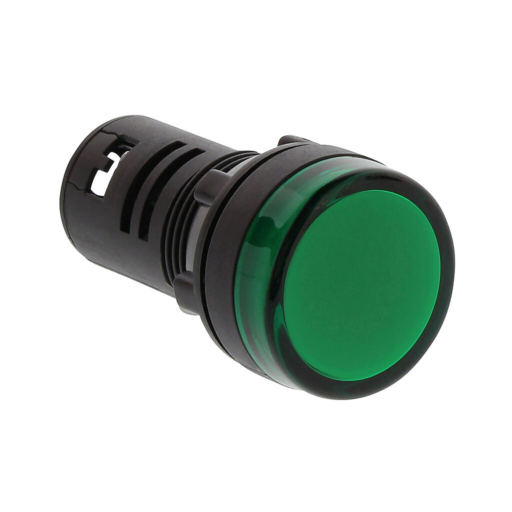 ECX2052-127L - AutomationDirect LED indicating light, permanent light function, IP65, 22mm, green, 30mm, round, plastic base, 120 VAC/VDC, full voltage.