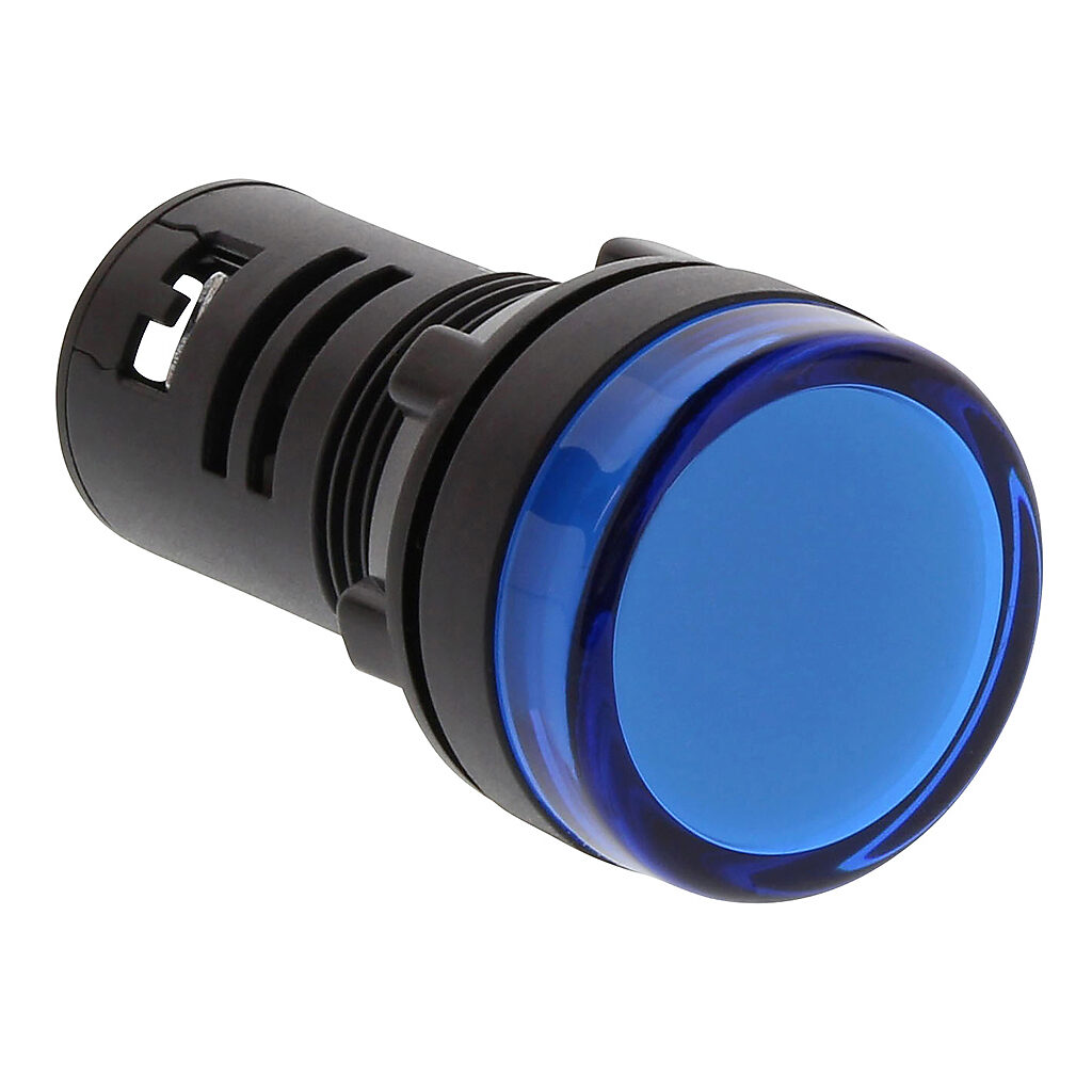 ECX2054-127L - AutomationDirect LED indicating light, permanent light function, IP65, 22mm, blue, 30mm, round, plastic base, 120 VAC/VDC, full voltage.