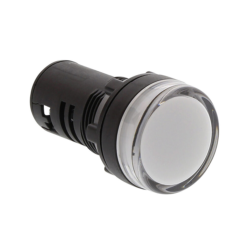 ECX2055-127L - AutomationDirect LED indicating light, permanent light function, IP65, 22mm, white, 30mm, round, plastic base, 120 VAC/VDC, full voltage.