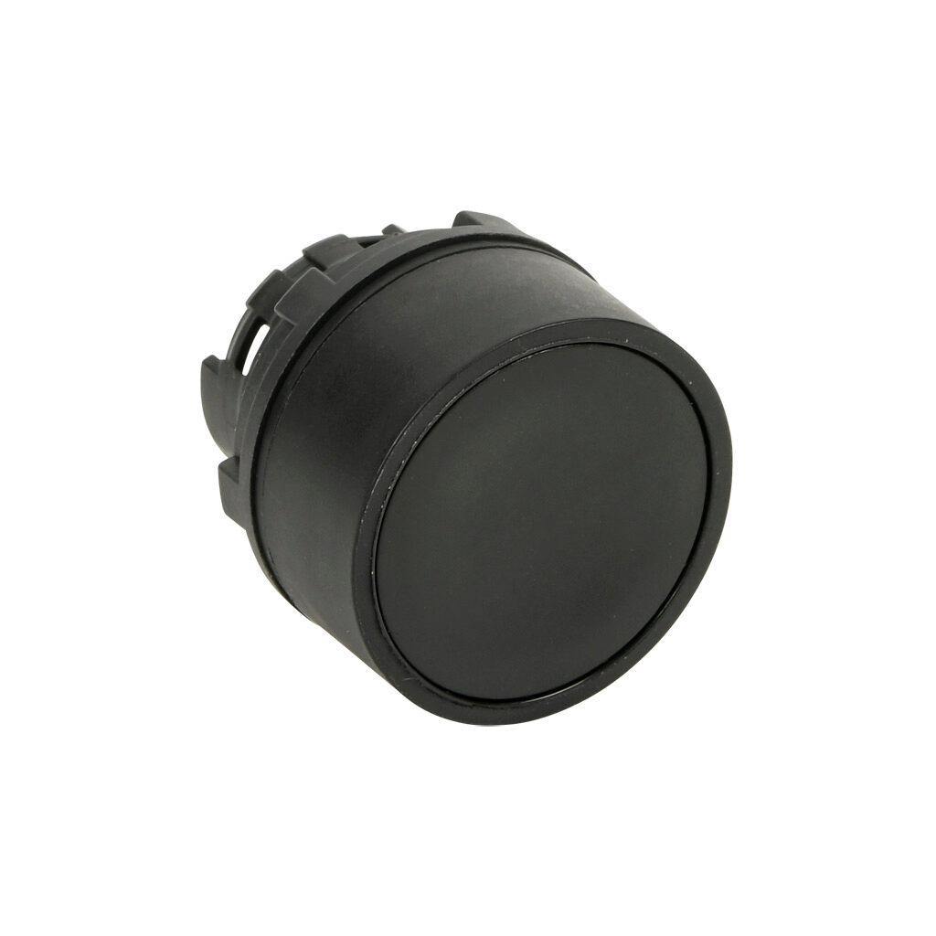 ECX4100 - Comepi pushbutton, IP65, 22mm, momentary, operator only, thermoplastic base, thermoplastic bezel, Operator: black, flush, 30mm, round, plastic. Requires ECX4029-2 mounting flange and ECX10x0N-2 contact block.