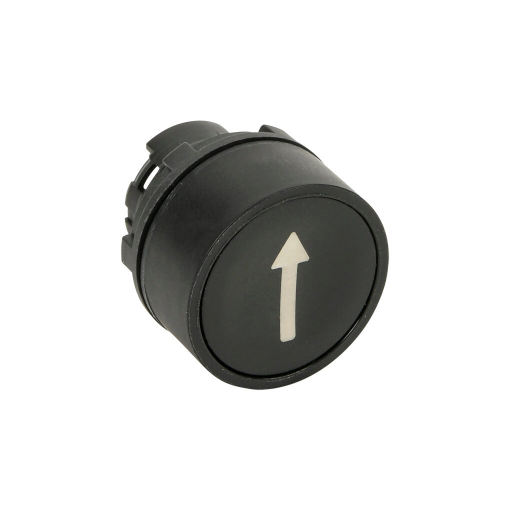 ECX4108 - Comepi pushbutton, IP65, 22mm, momentary, operator only, thermoplastic base, thermoplastic bezel, Operator: black, flush, 30mm, round, plastic, operator text "down arrow". Requires ECX4029-2 mounting flange and ECX10x0N-2 contact block.