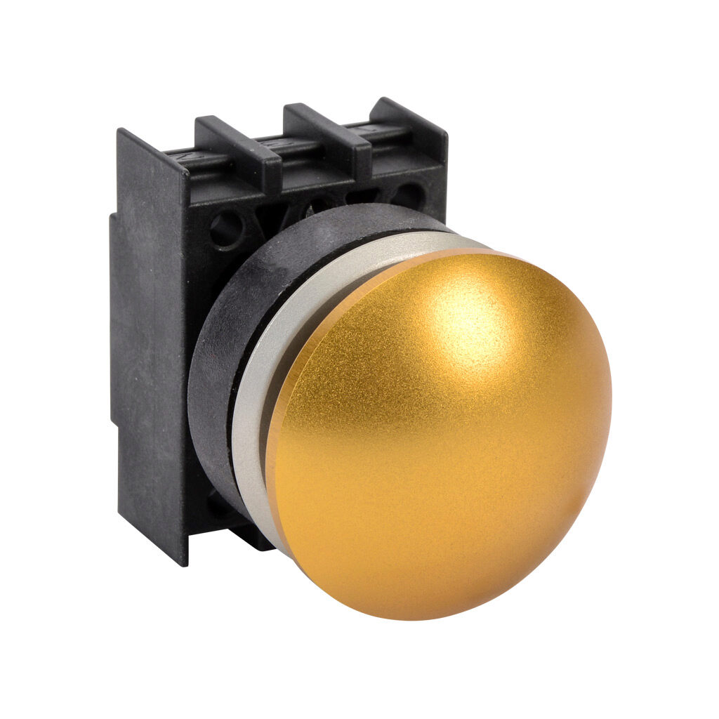 EDP40.VGB - Schmersal pushbutton, IP65, 30mm, momentary, operator only, plastic base, metal bezel, Operator: yellow, mushroom, 40mm, round, metal. Requires contact blocks.
