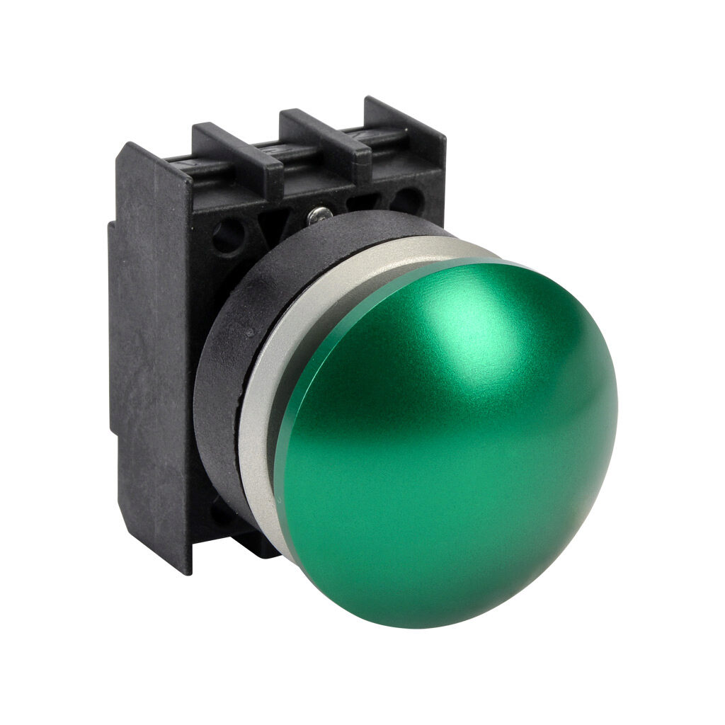 EDP40.VGN - Schmersal pushbutton, IP65, 30mm, momentary, operator only, plastic base, metal bezel, Operator: green, mushroom, 40mm, round, metal. Requires contact blocks.