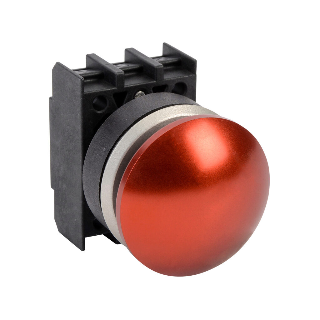 EDP40.VRT - Schmersal pushbutton, IP65, 30mm, momentary, operator only, plastic base, metal bezel, Operator: red, mushroom, 40mm, round, metal. Requires contact blocks.