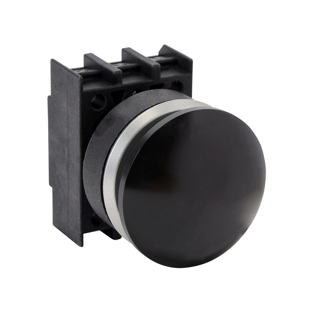 EDP40.VSW - Schmersal pushbutton, IP65, 30mm, momentary, operator only, plastic base, metal bezel, Operator: black, mushroom, 40mm, round, metal. Requires contact blocks.