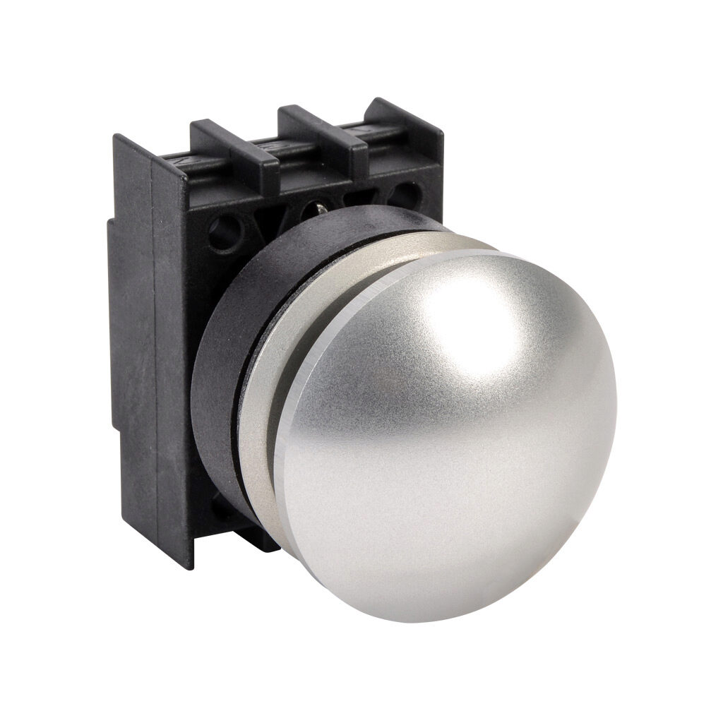 EDP40.VWS - Schmersal pushbutton, IP65, 30mm, momentary, operator only, plastic base, metal bezel, Operator: white, mushroom, 40mm, round, metal. Requires contact blocks.