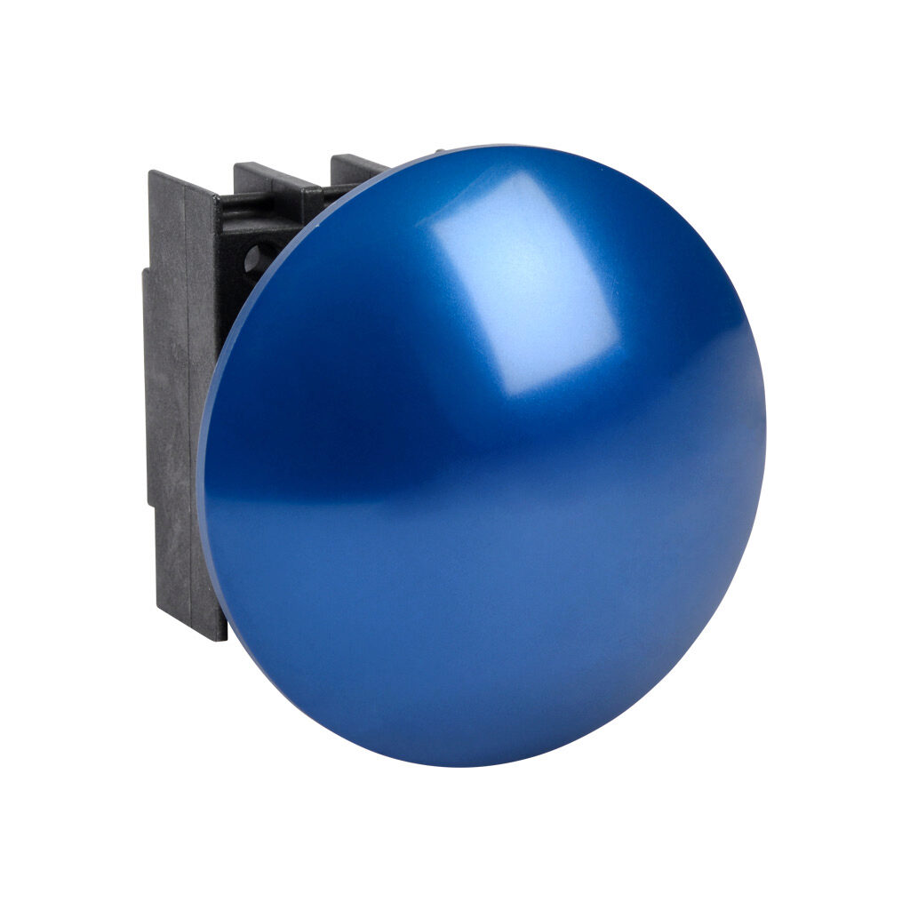 EDP55.VBL - Schmersal pushbutton, IP65, 30mm, momentary, operator only, plastic base, metal bezel, Operator: blue, mushroom, 55mm, round, metal. Requires contact blocks.